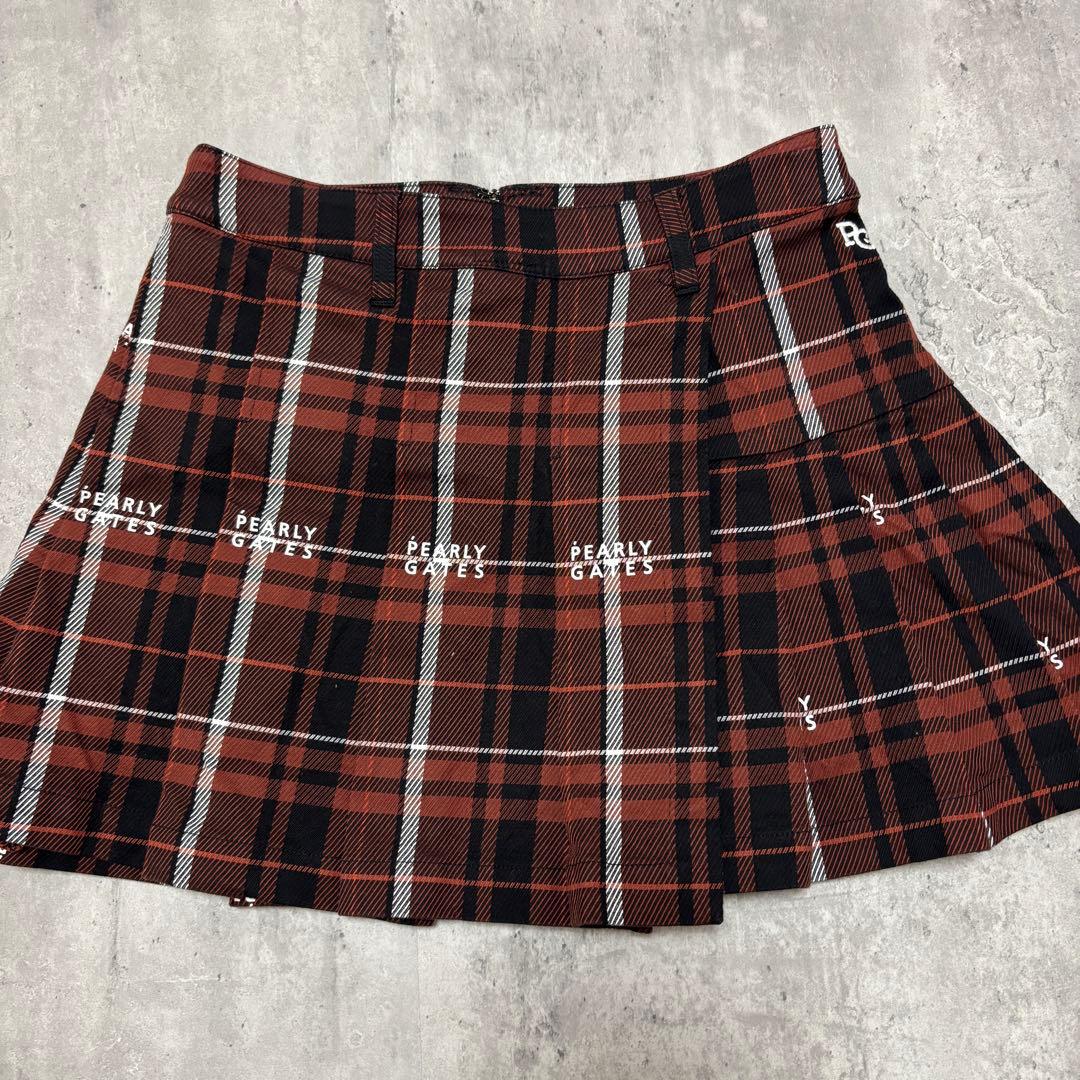 【パーリーゲイツ】美品 プリーツスカート チェック ロゴ 0サイズ レディース