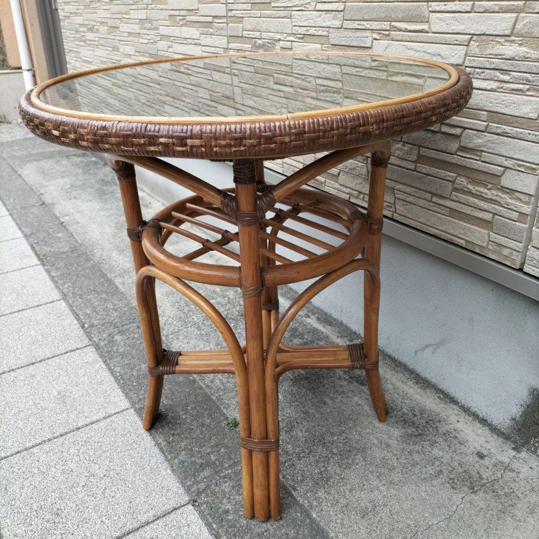 kazama/カザマ/ラタン/籐家具/テーブル/丸テーブル/ガラステーブル