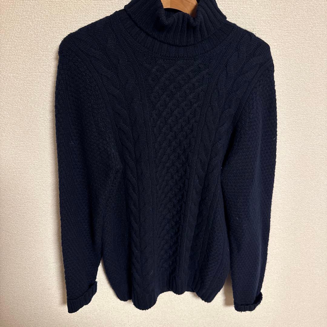 Drumohr ネイビー ケーブルニット タートルネック