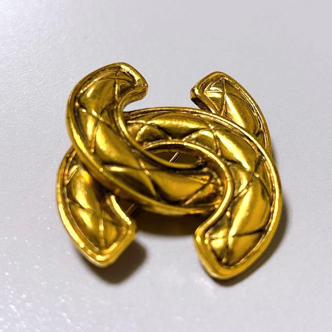 【美品】シャネル CHANEL ブローチ マトラッセ ココマーク ゴールド