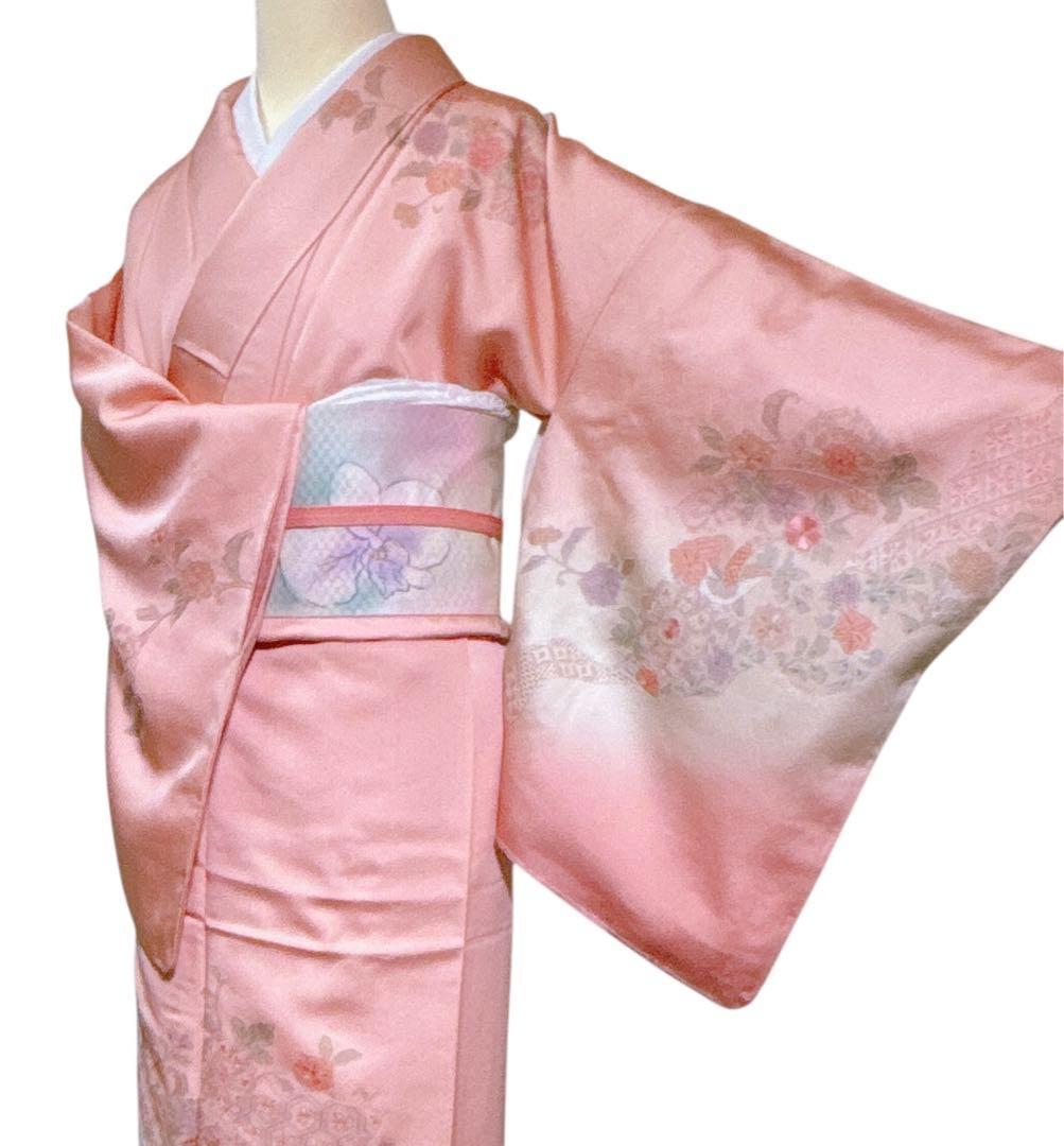 A106愛華 未使用着物 刺繍　スワト　宍色　美品　正絹　フォーマル