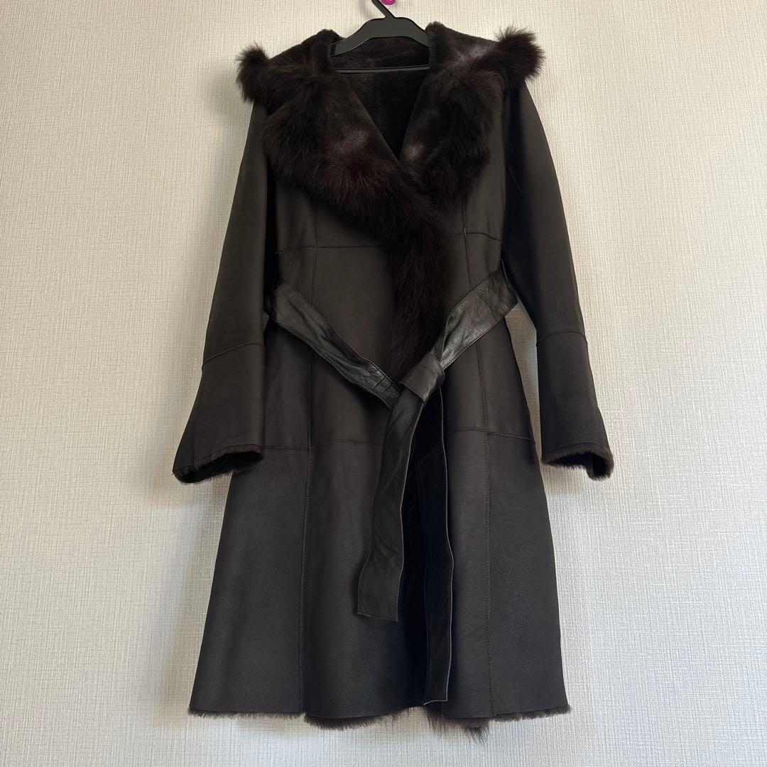 羊皮ロングコート　毛皮ブルーフォックス