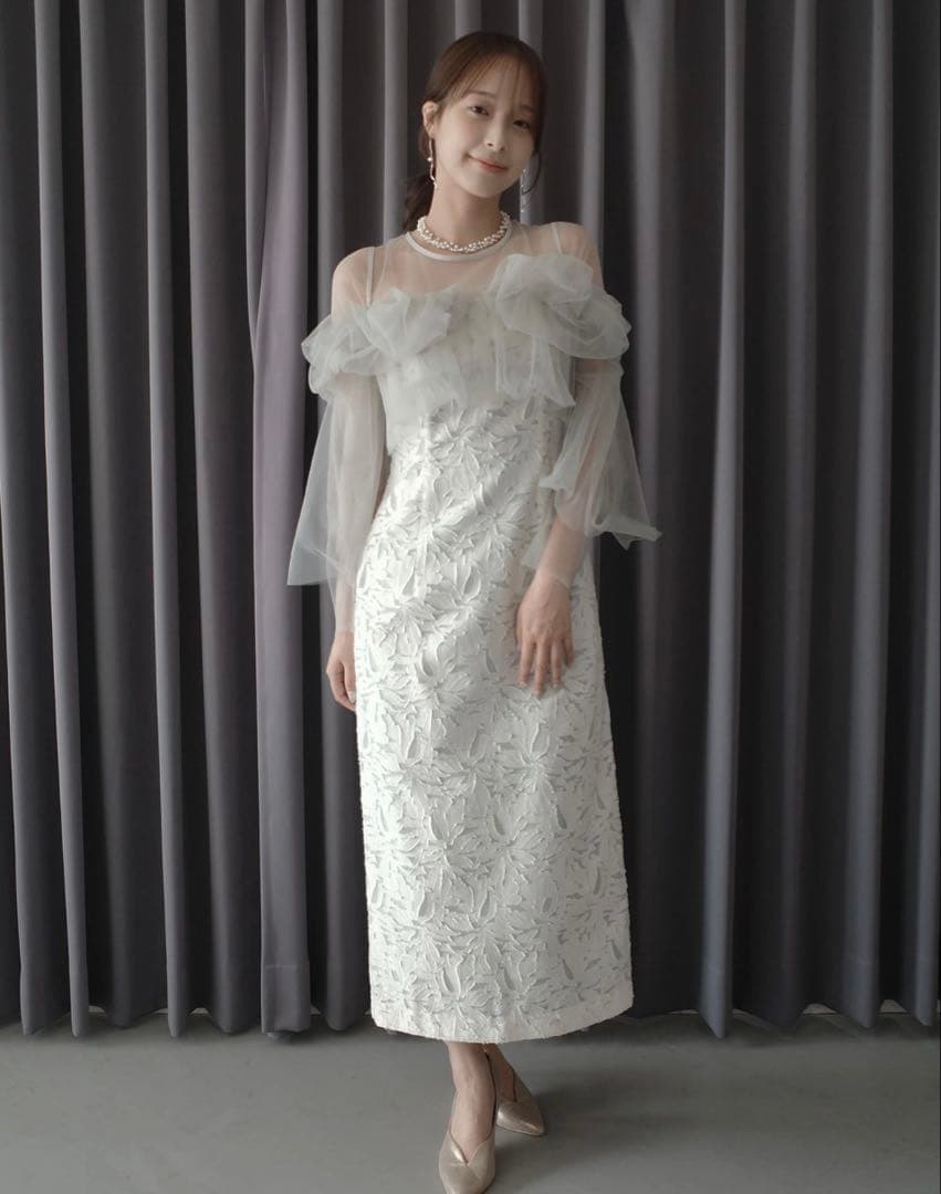 LADYボリュームチュールジャガードドレス