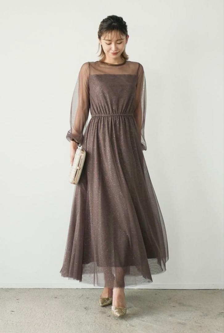 【美品】my shawty オケージョンドレス ロング ブラウン