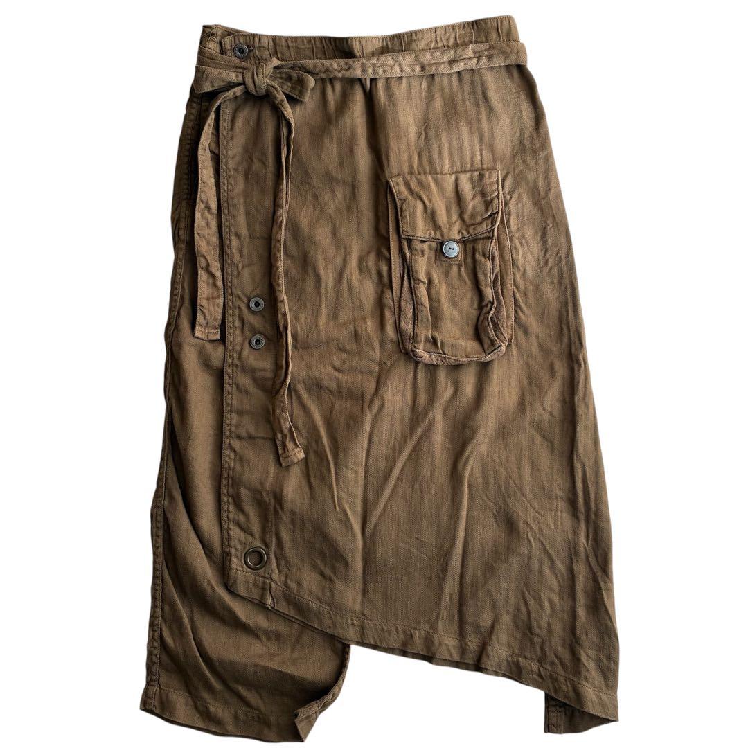 KAPITAL 綿麻ヘリンボンラップパンツ ブラウン ミリタリーカーゴポケット