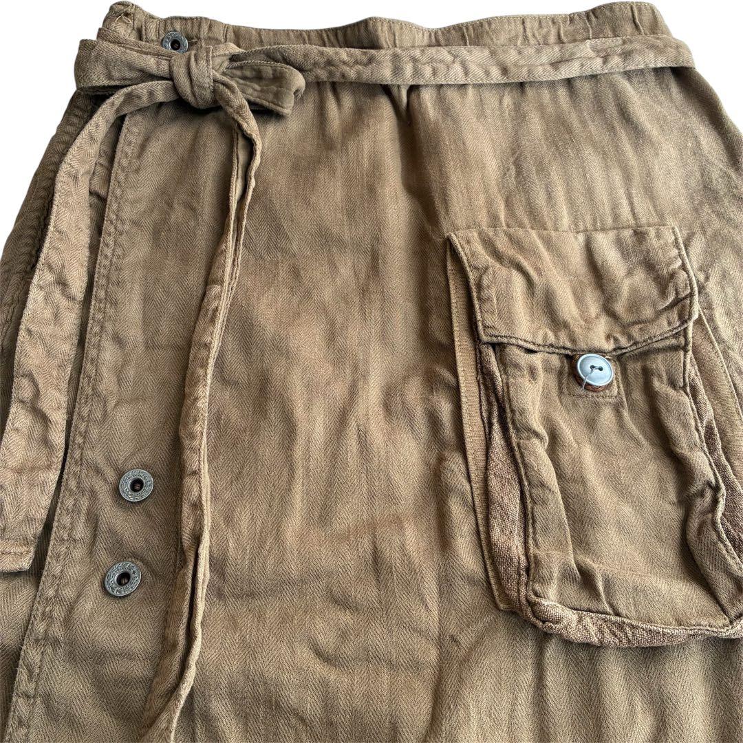 KAPITAL 綿麻ヘリンボンラップパンツ ブラウン ミリタリーカーゴポケット