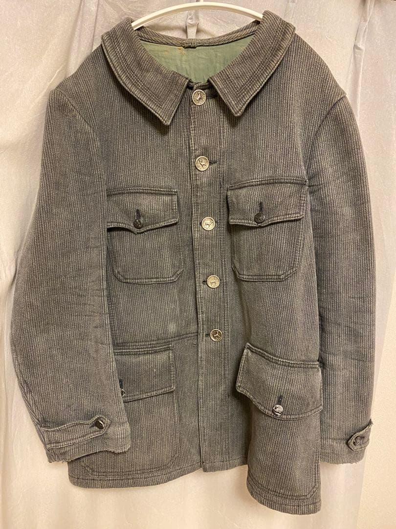 50s フレンチヴィンテージ 動物ボタン カバーオール ハンティング ピケ