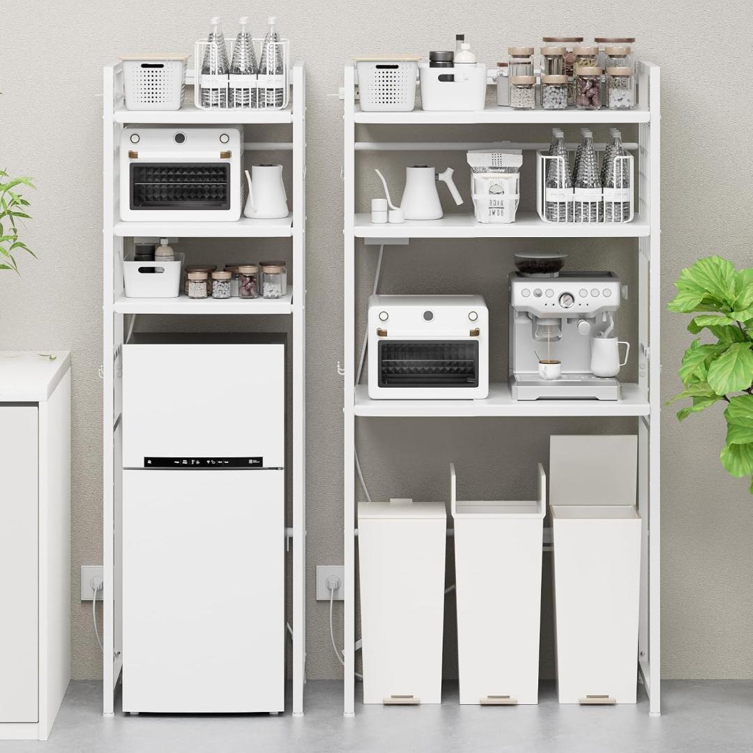 ゴミ箱上ラック⭐️冷蔵庫上ラック 幅50～80㎝ 伸縮 2口コンセント フック付