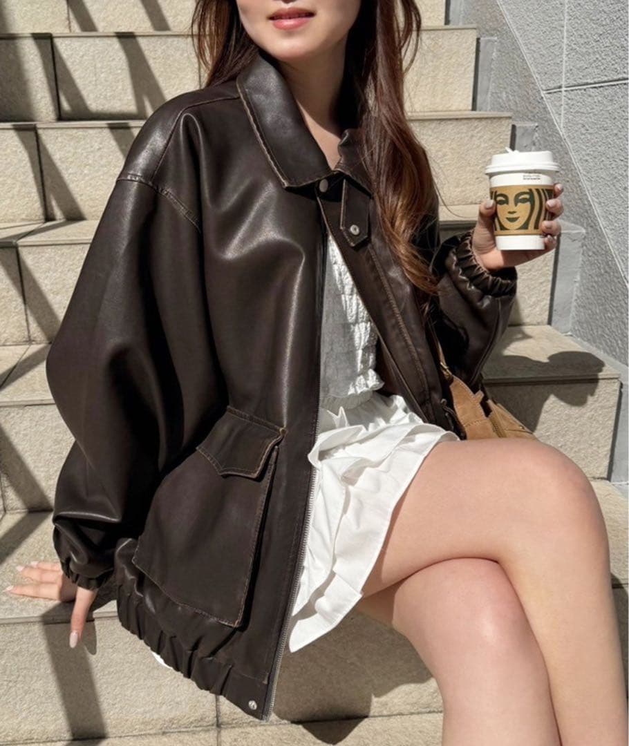 NICE CLAUP フェイクレザージャケット