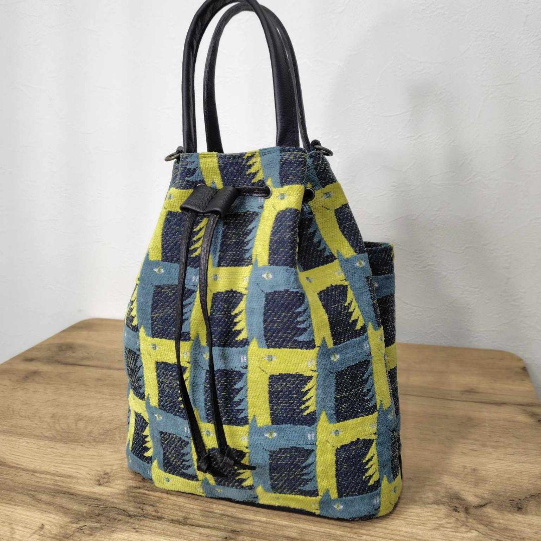 ミナペルホネン/thoroughbredサラブレットネイビー/巾着Lサイズ