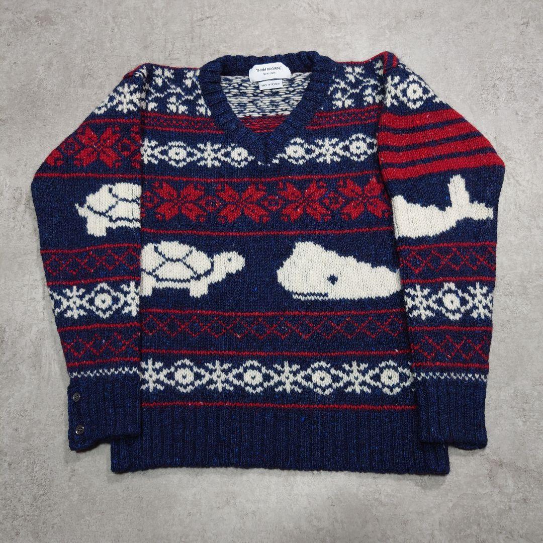 THOM BROWNE トムブラウン Vネックニット ウールモヘア 3