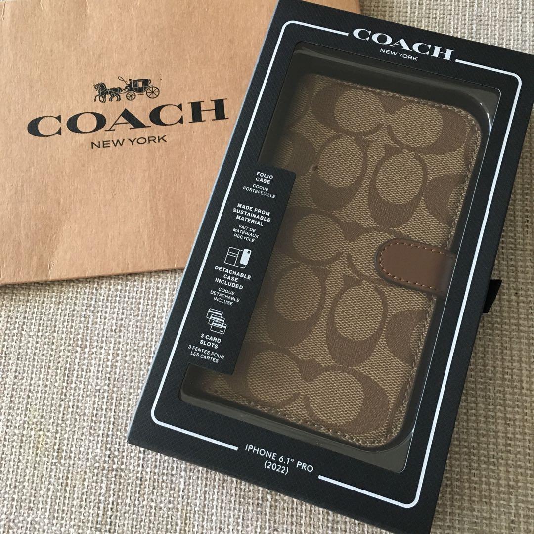 新品　COACH コーチ iPhone 14Pro ケース　手帳 ブラウン