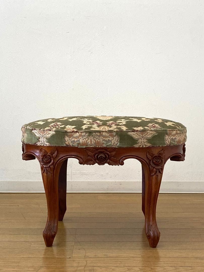 アンティーク レトロ オットマン スツール 猫脚 木製 彫刻