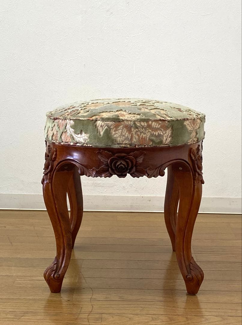 アンティーク レトロ オットマン スツール 猫脚 木製 彫刻
