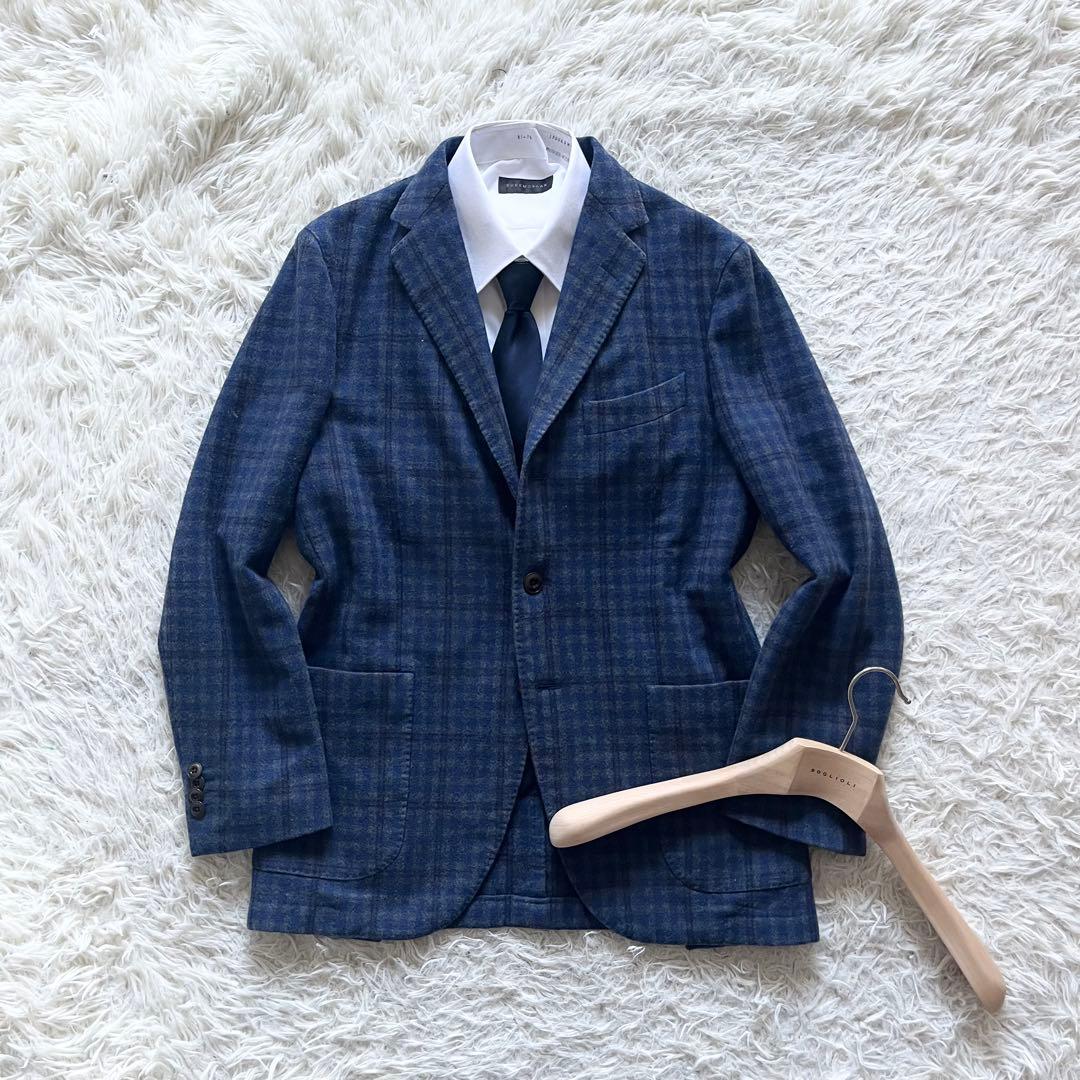 <極美品>BOGLIOLI COAT ブルー カシミヤ ウール ジャケット 48
