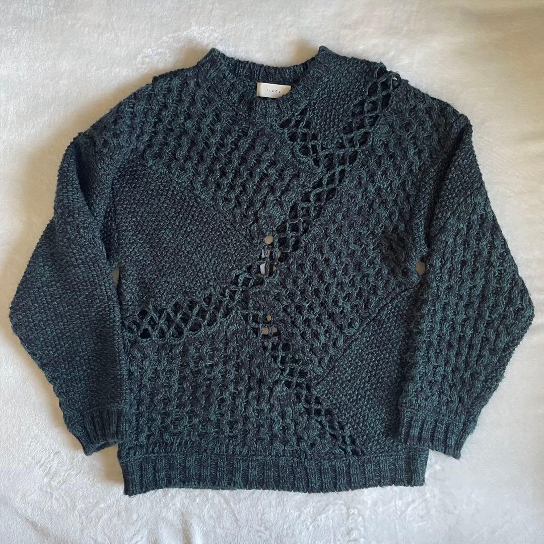 トップス JieDa MIX CABLE KNIT BLACK/GREEN