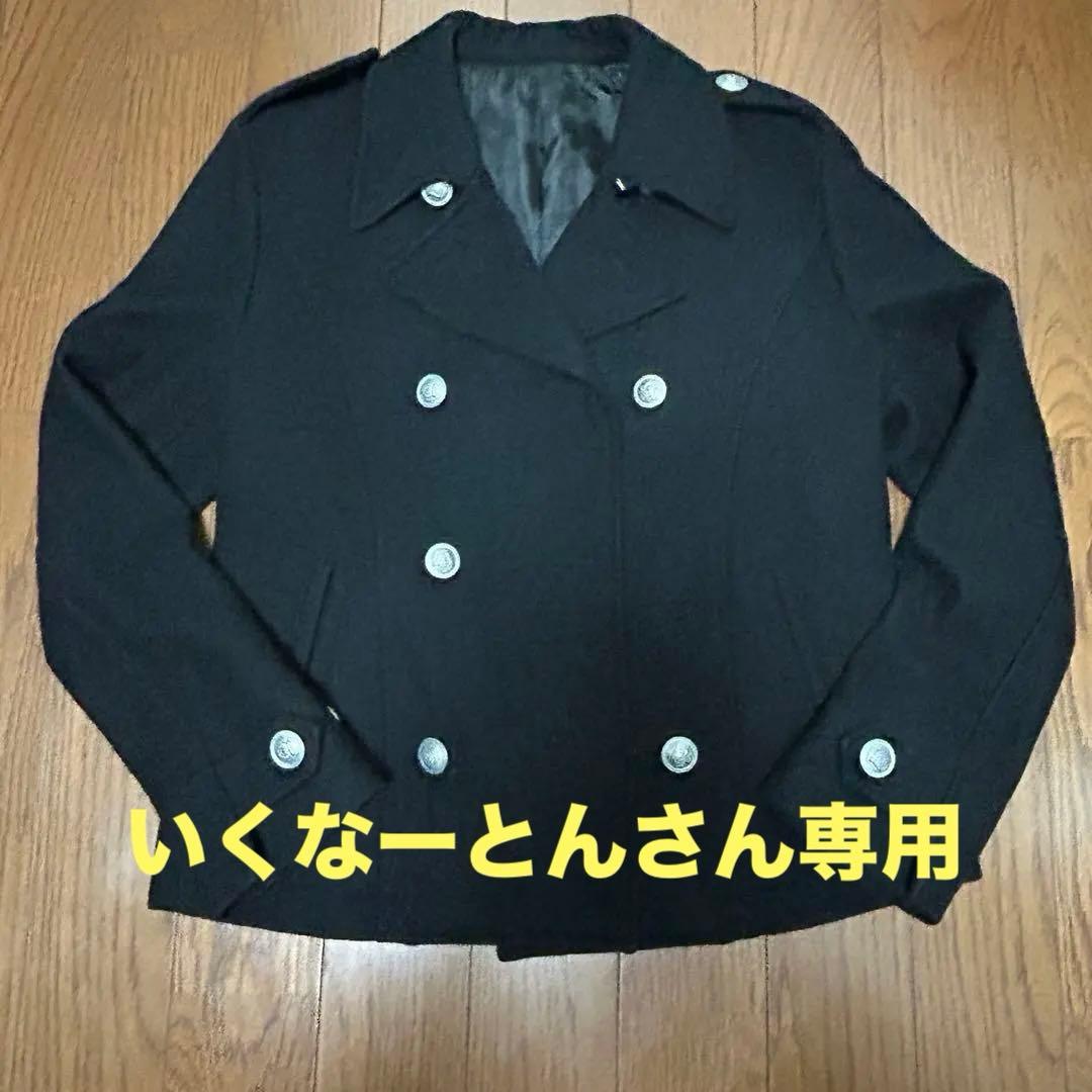 PPFM 黒のウールピーコート シルバーのボタン付き Mサイズ