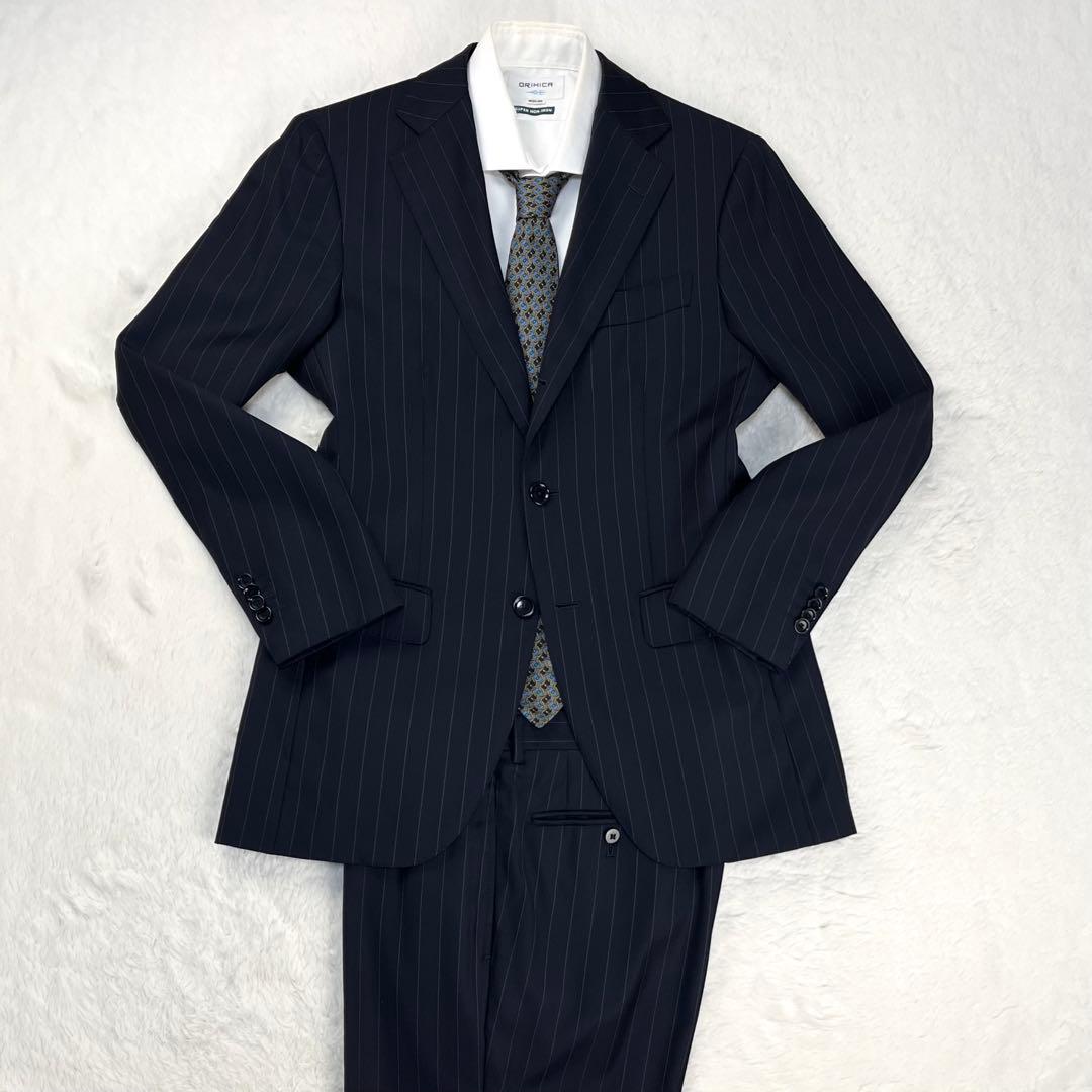 極美品 BEAMS F ピンストライプ ウール スーツ グレー 46