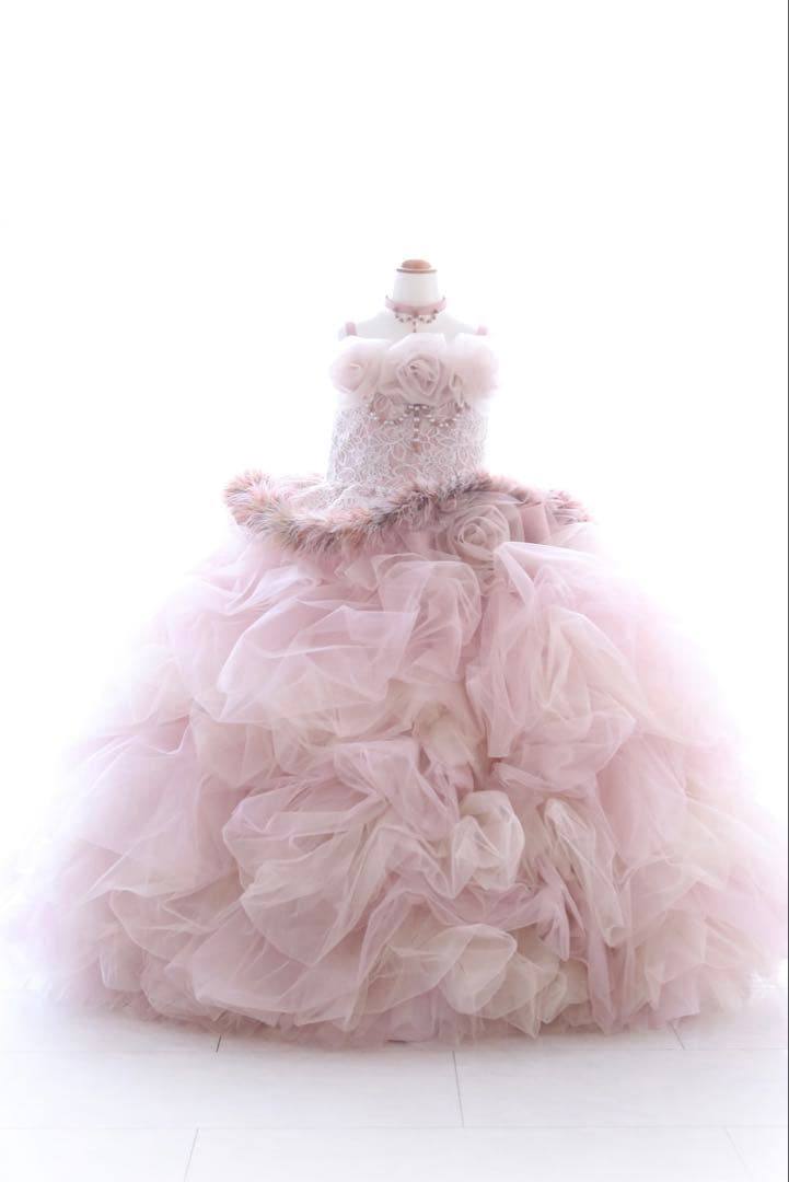 【7歳】ドレス　ピンクベージュ　ファー