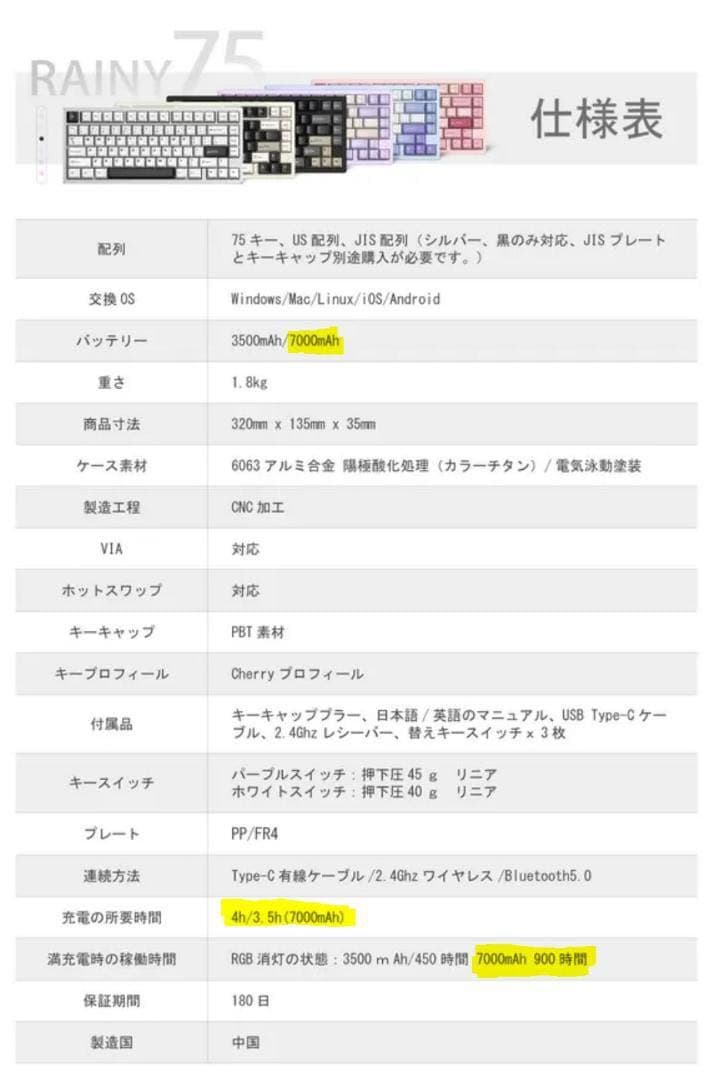 【新品・未開封】Rainy75 Pro 限定色 イエロー メカニカルキーボード