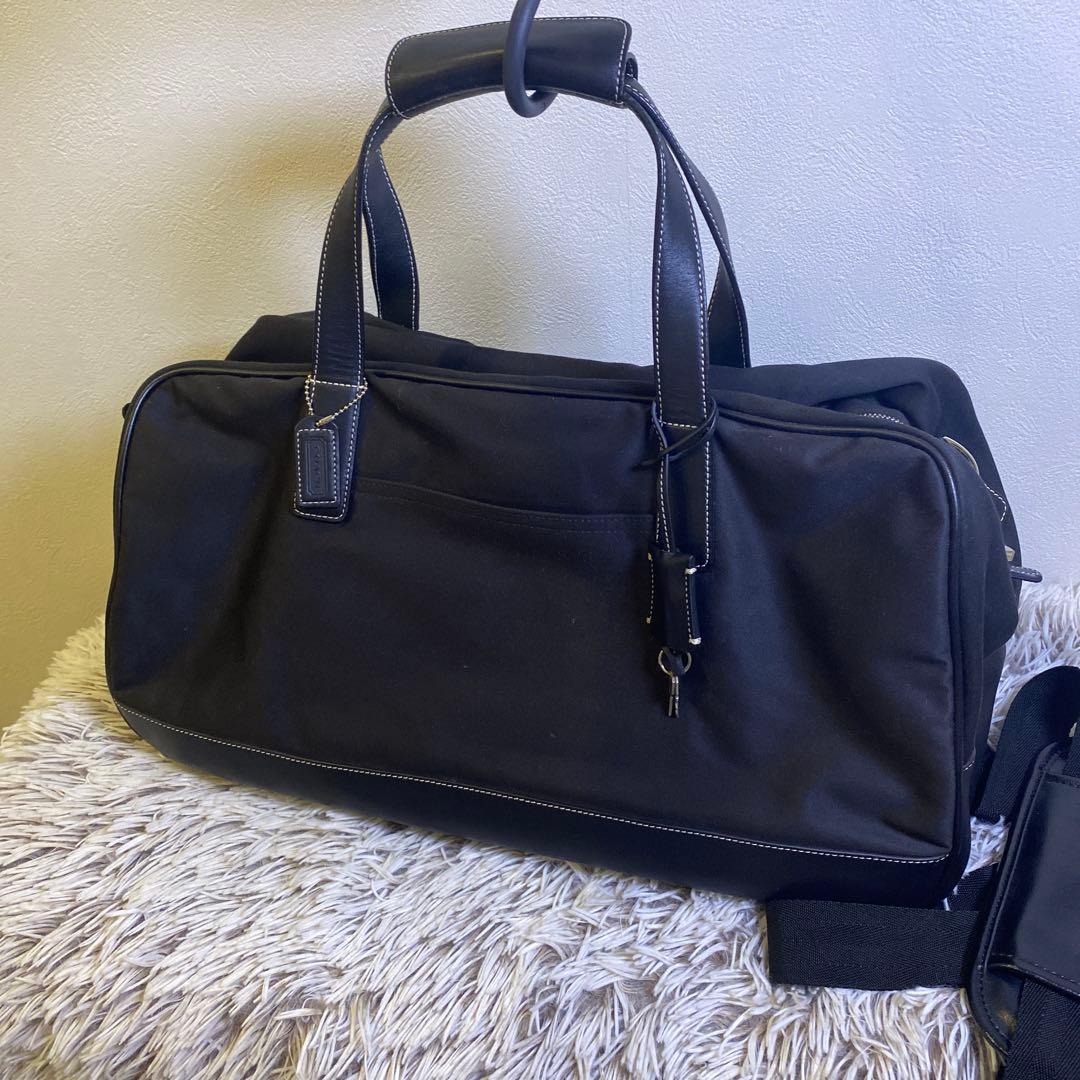 【美品】COACH コーチ　ブラック ボストンバッグ　レザー　ナイロン
