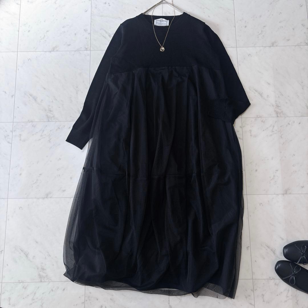 美品 ビアズリー 23AW ニットチュールマルワンピース ドッキング ふわり