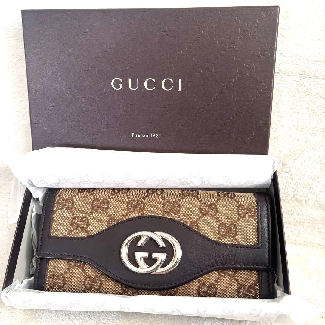 マ*ン様 GUCCI GGキャンバス 長財布 箱付き 正規品　インターロッキング