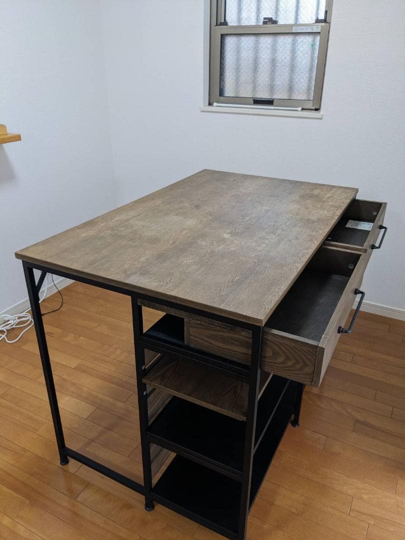 クレイモ アイランドカウンターテーブル ブラウン 引き出し収納付き