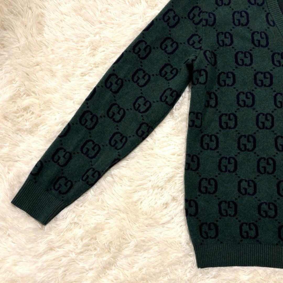 美品 GUCCI ダークグリーン Vネックニット