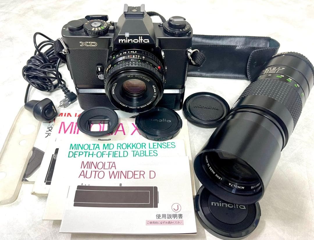 【美品】ミノルタXD + オートワインダーD +レンズ 45mm + 300mm