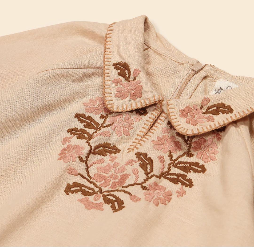 apolina 24AW 新品未使用　7-9y ベージュ 花柄刺繍 長袖シャツ