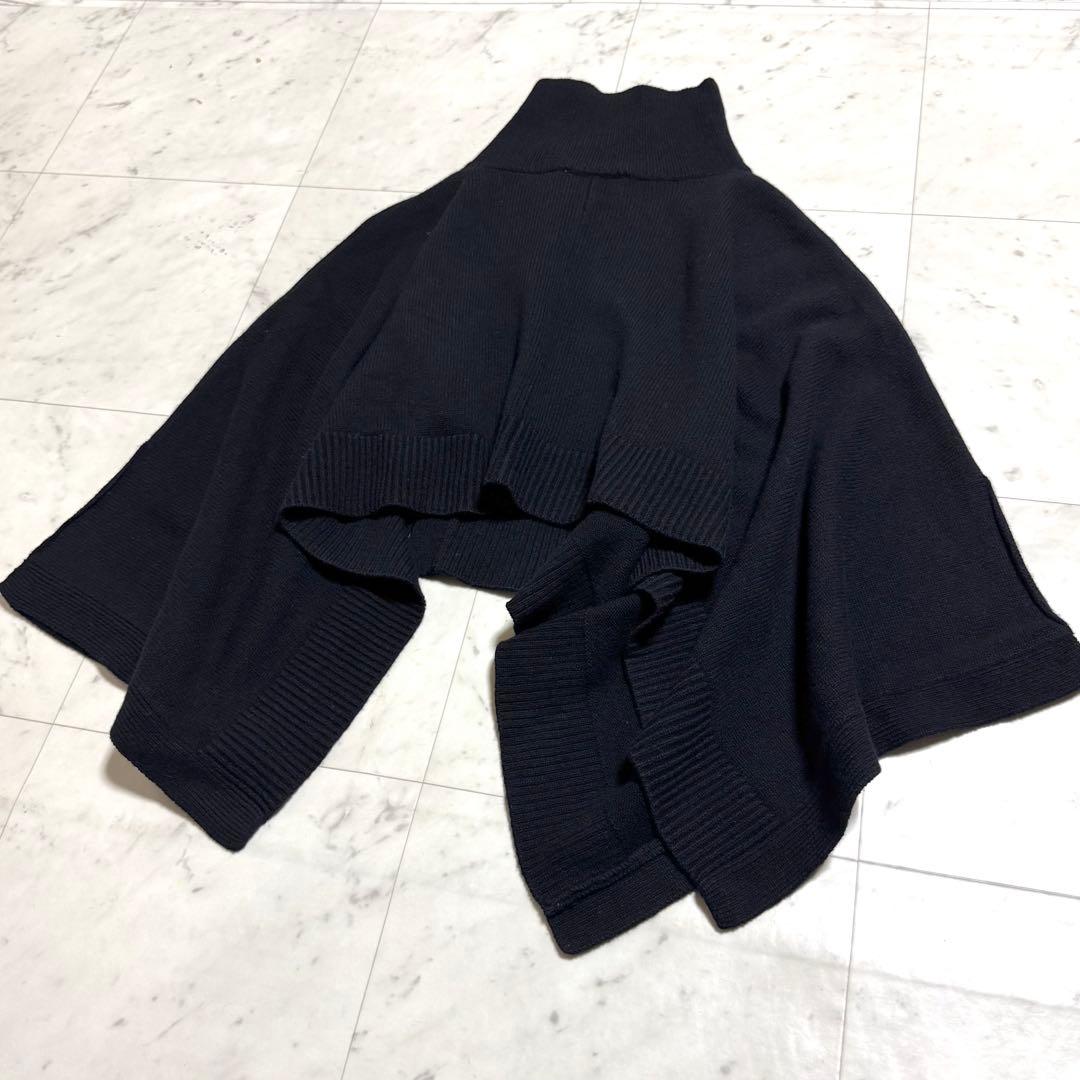 美品 ENFOLD ウールニットケープ ポンチョ アシンメトリー ブラック 38