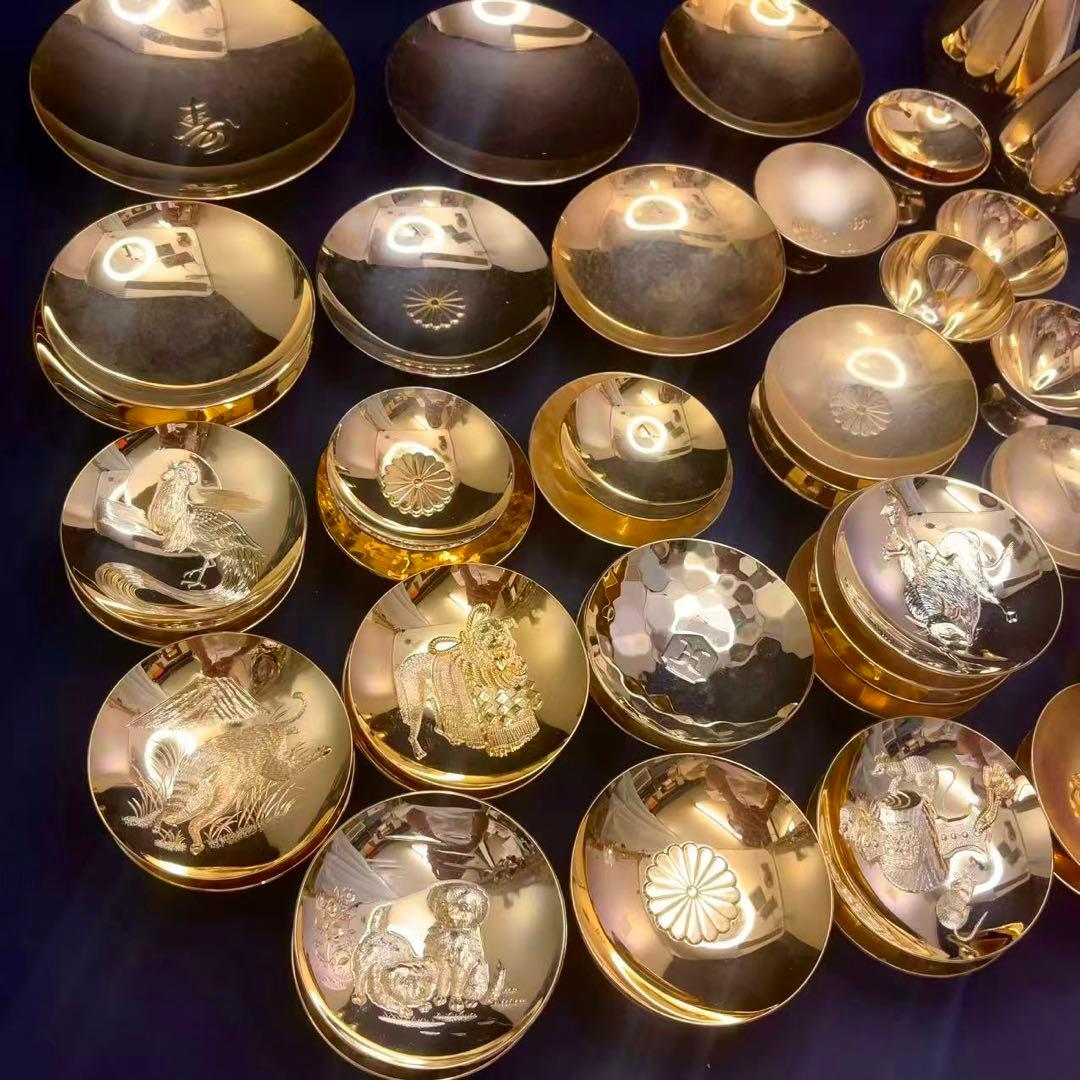 24KGP 金杯 金盃 金メッキ 干支 鳳凰 菊花紋等 45点 約4.05kg