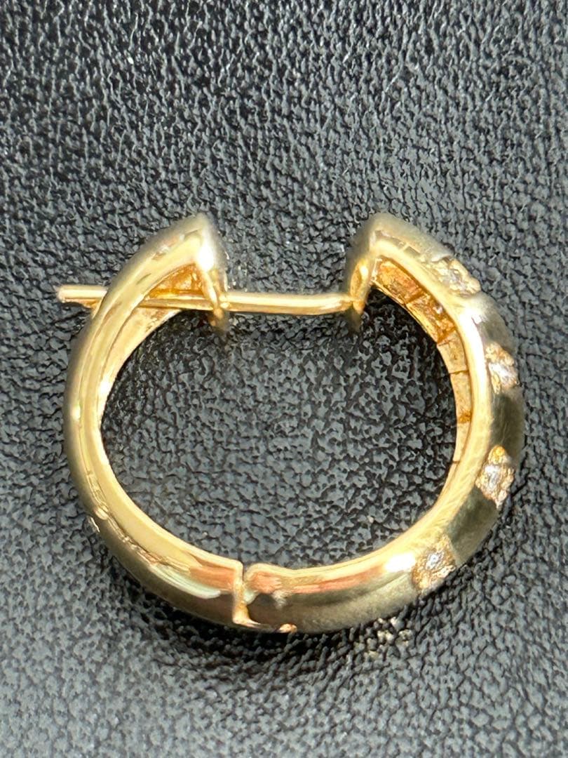 K18YG 天然ダイヤモンド フープ ピアス　片耳3.1g 鑑別書ソーティング付