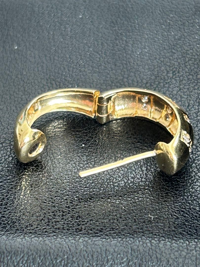 K18YG 天然ダイヤモンド フープ ピアス　片耳3.1g 鑑別書ソーティング付