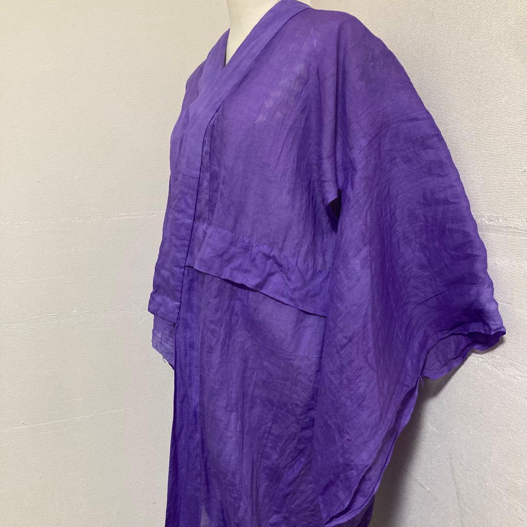 本麻　洗える長襦袢　バイオレット　カラー襦袢　草花柄　リサイクル　管理tn