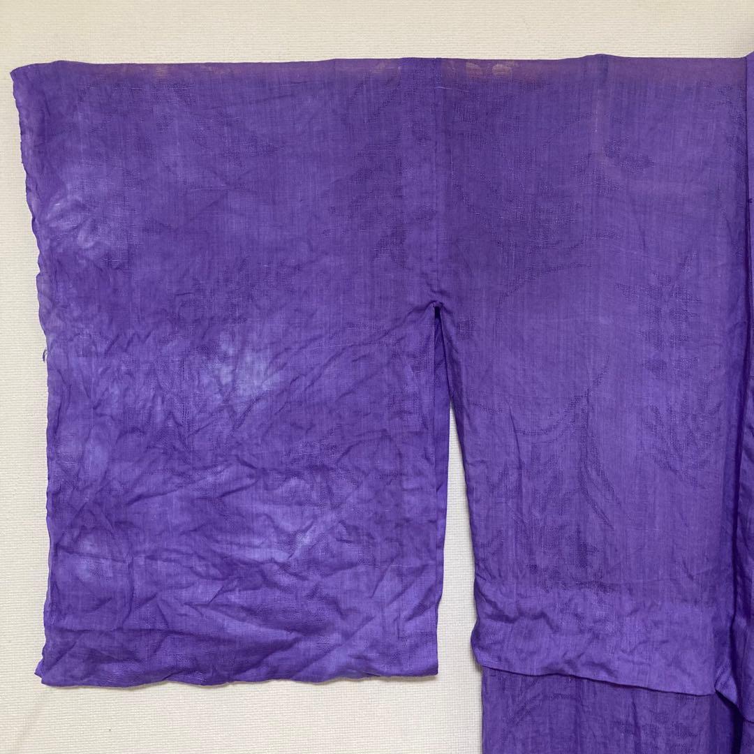 本麻　洗える長襦袢　バイオレット　カラー襦袢　草花柄　リサイクル　管理tn