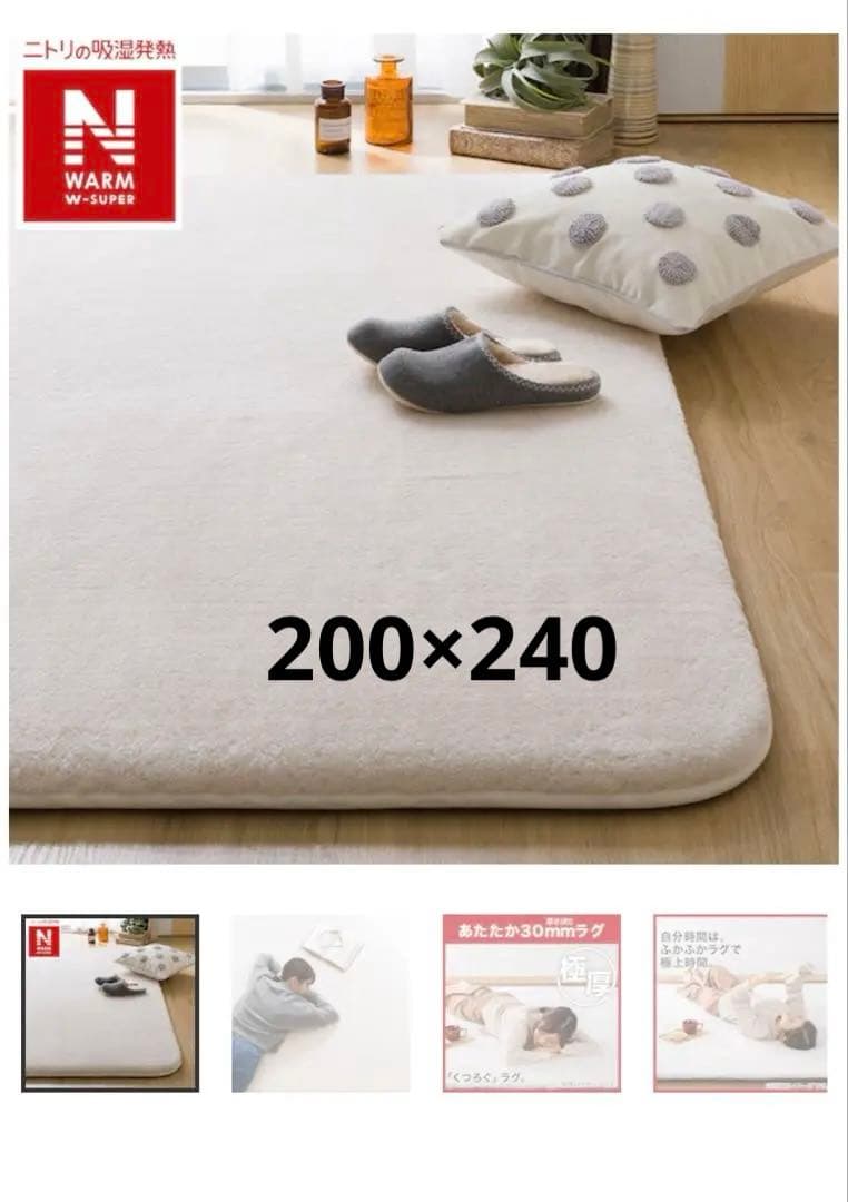 ニトリ 200×240 極厚マット カーペット ラグ Nウォーム