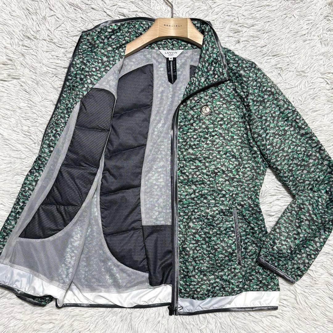 未使用級 ランバンスポール 総柄 フルジップ ダウンジャケット 薄手 ゴルフ