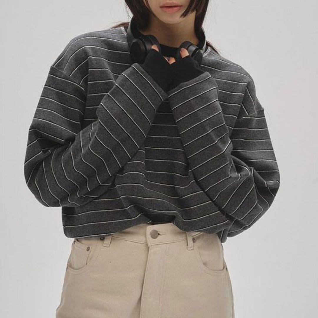 todayful / Border Long T-shirts チャコールグレー