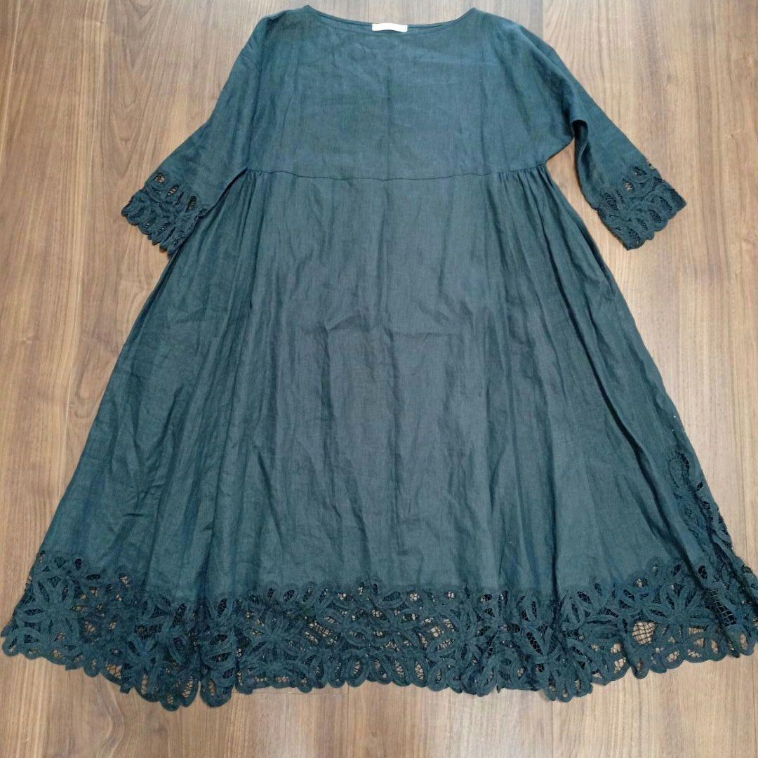 ハウスオブロータス　バテンレースワンピース　麻　リネン