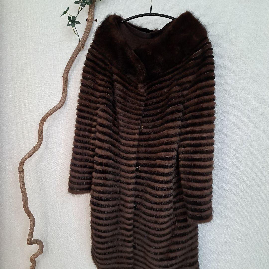 リアルミンクファー/MINKハーフコート編みタイプMサイズ 焦げ茶色