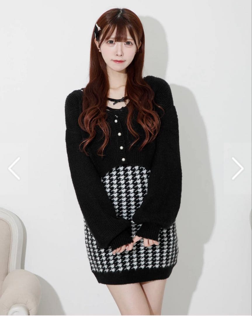 Pium 千鳥柄ニットワンピカーデセット