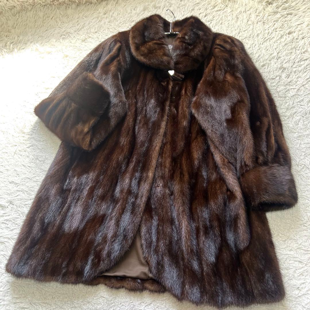 総丈90cm 袖太デザイン デミバフミンク エンバ リアルファーコート 毛皮 艶