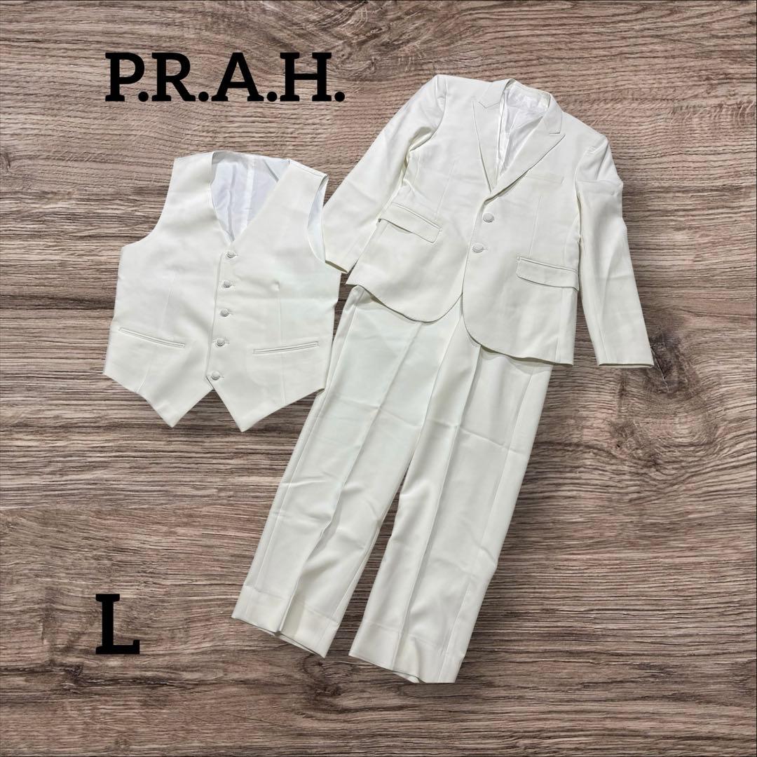 P.R.A.H. ホワイト スーツセット ベスト付き シングルブレスト Lサイズ