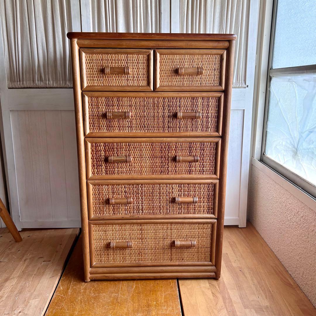 ラタン 籐　箪笥　タンス　5段　アジア
