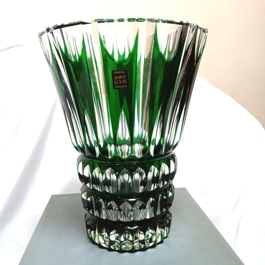【最高級クリスタル】サンルイクリスタル　花瓶　フラワーベース　グリーン