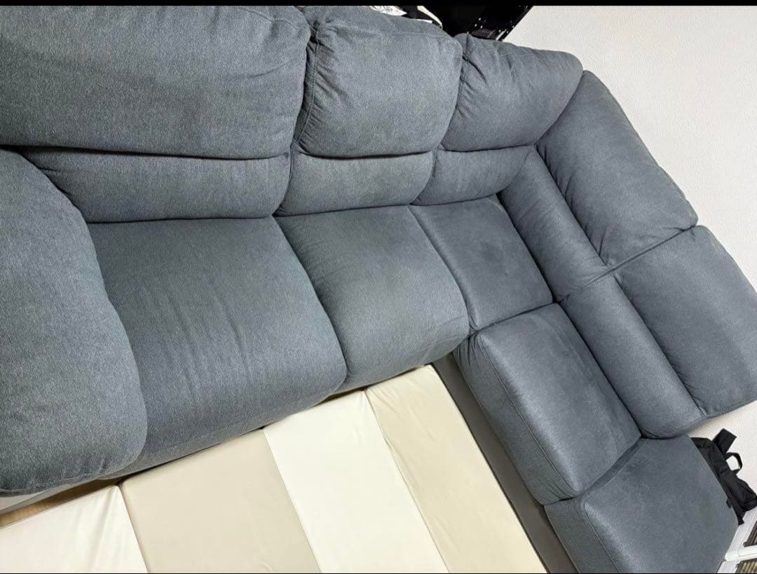 ②ニトリ　布張りカウチソファ(ウォール3KD LC GY)