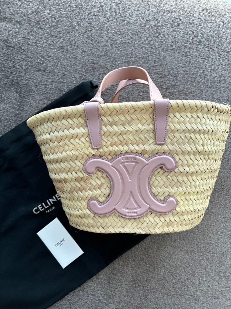 【美品】CELINE ティーントリオンフパニエ ラフィア＆カーフスキン