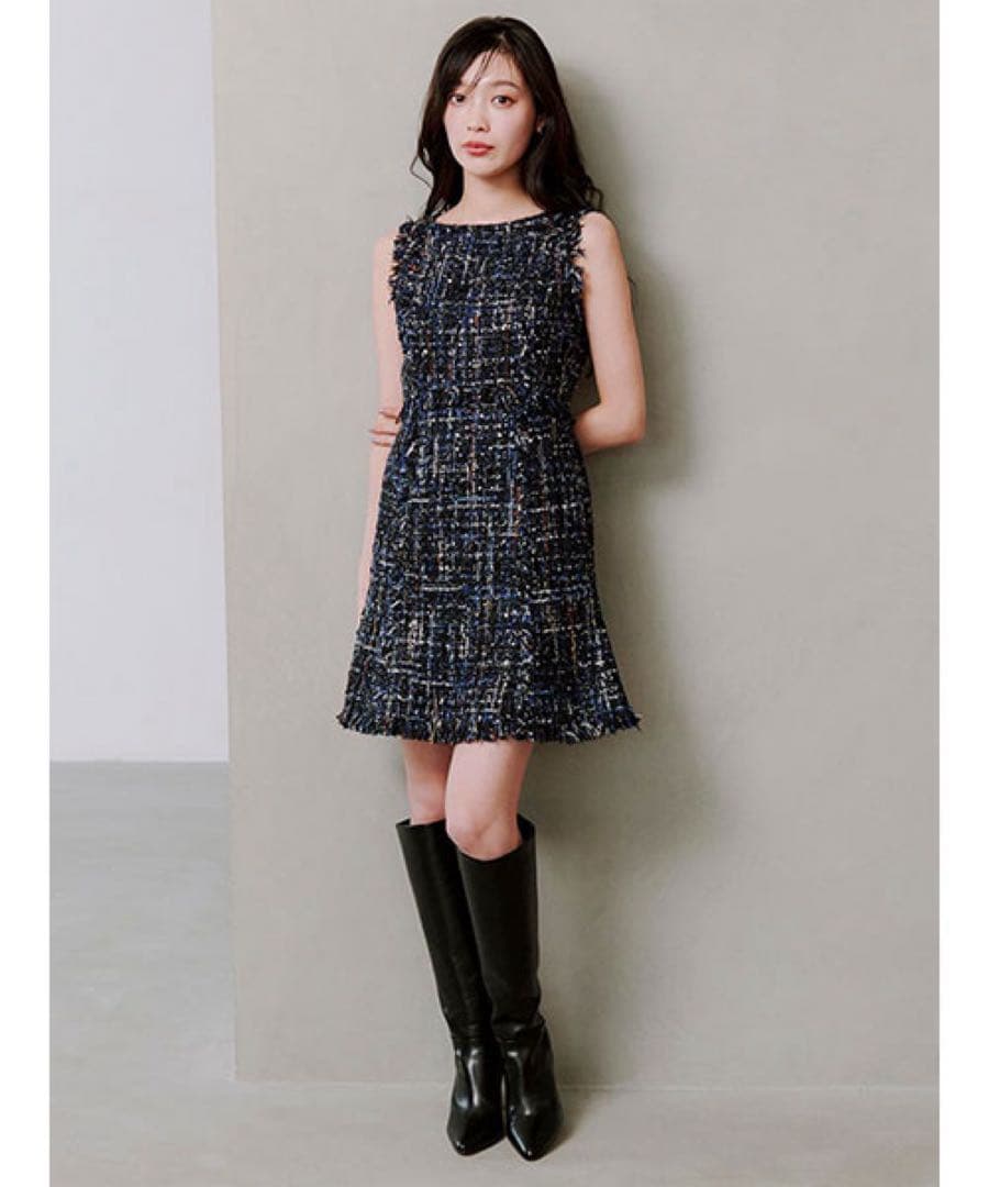 【新品タグ付】SNIDEL スナイデル ツイードミニワンピース　NVY サイズ0